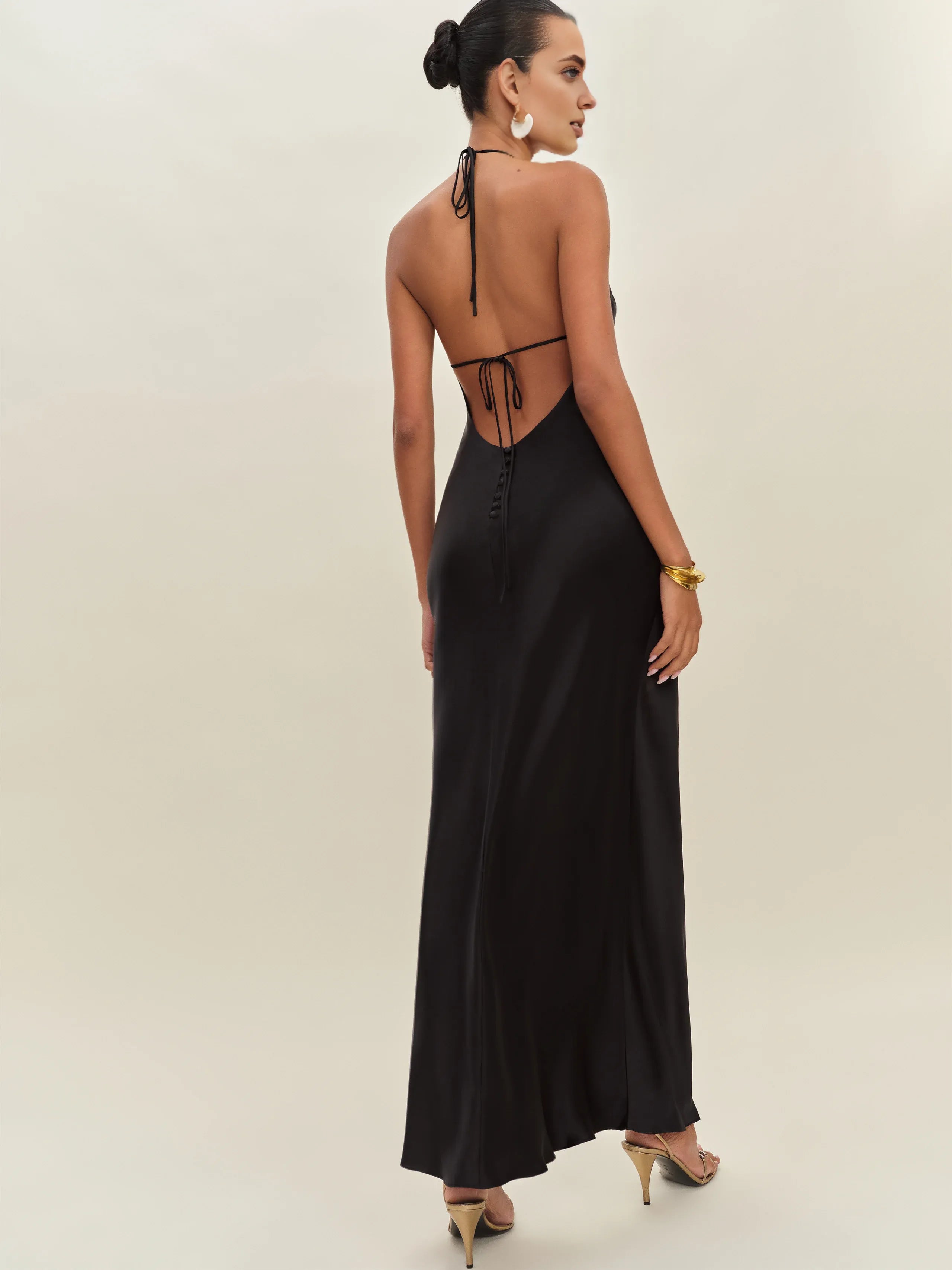 Vestido Weitese sencillo de color liso, escote redondo, sin mangas, estilo sirena, para fiesta, vestido largo sin espalda, con cordones, vestido de noche